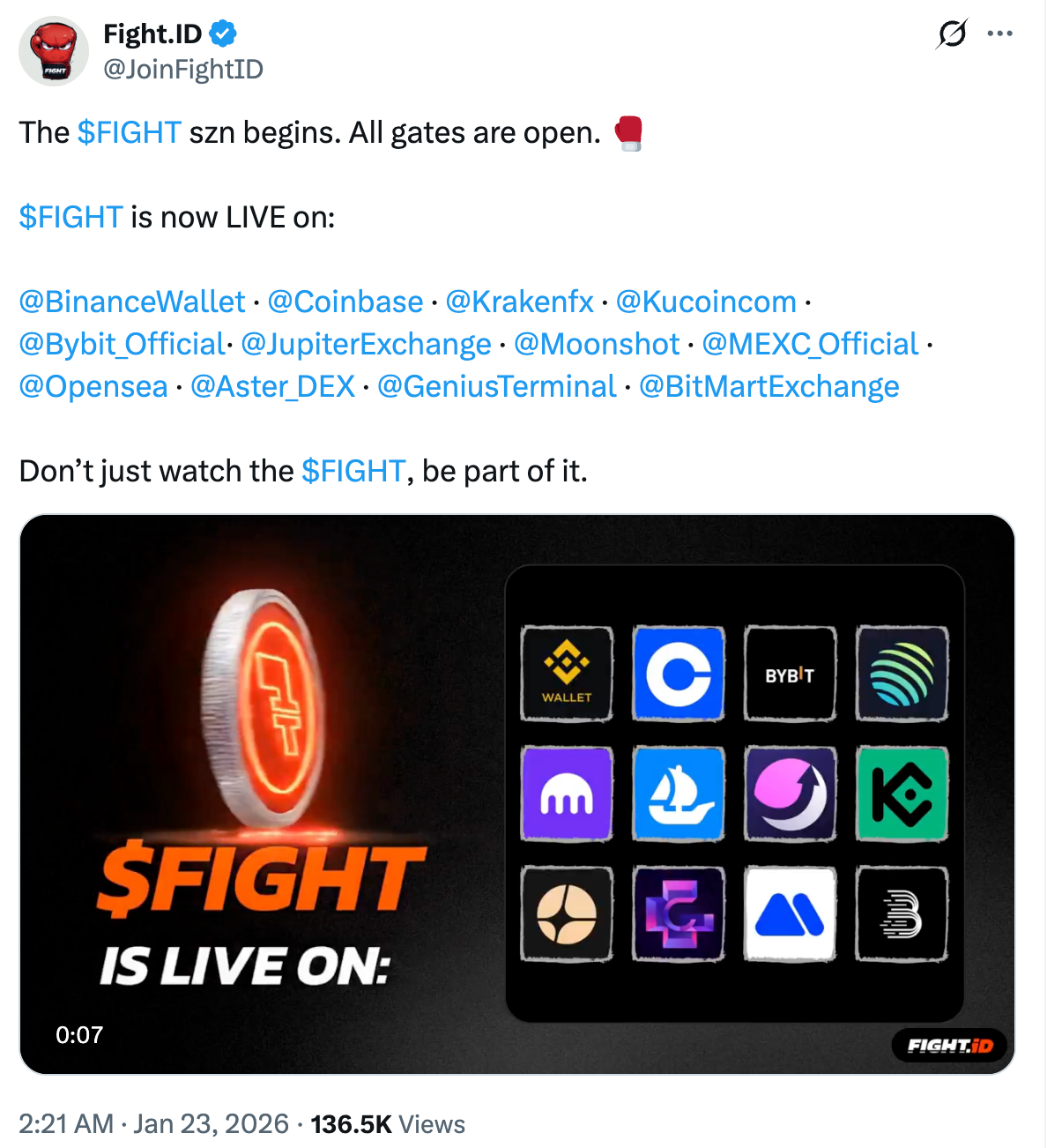 CEX 首发与 $FIGHT 流动性开启